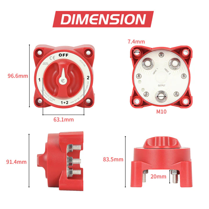 ASW-A12045 350A 12-32VDC OFF-1-Both-2 4 Position Manual Selector Battery Switch